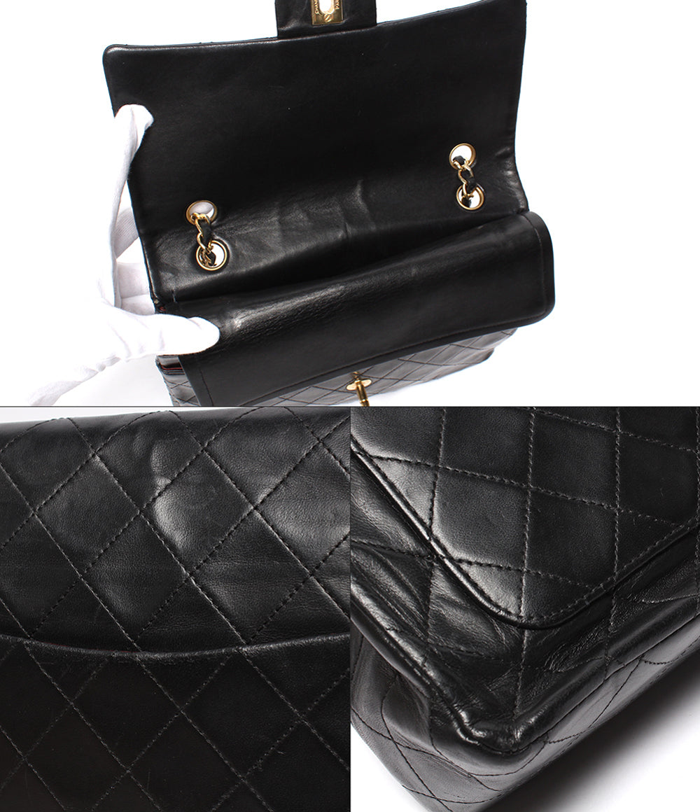 CHANEL チェーンショルダーバッグ ゴールド金具 マトラッセ25 ラムスキン ダブルチェーン ダブルフラップ 1番台 レディース シャネル