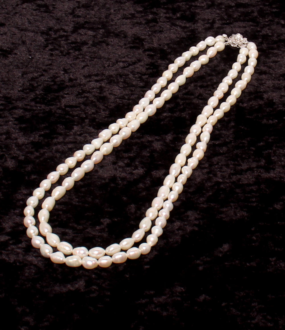 2連ネックレス SV 淡水パール 約6x8mm レディース