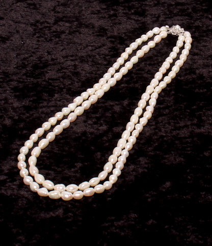 2連ネックレス SV 淡水パール 約6x8mm レディース