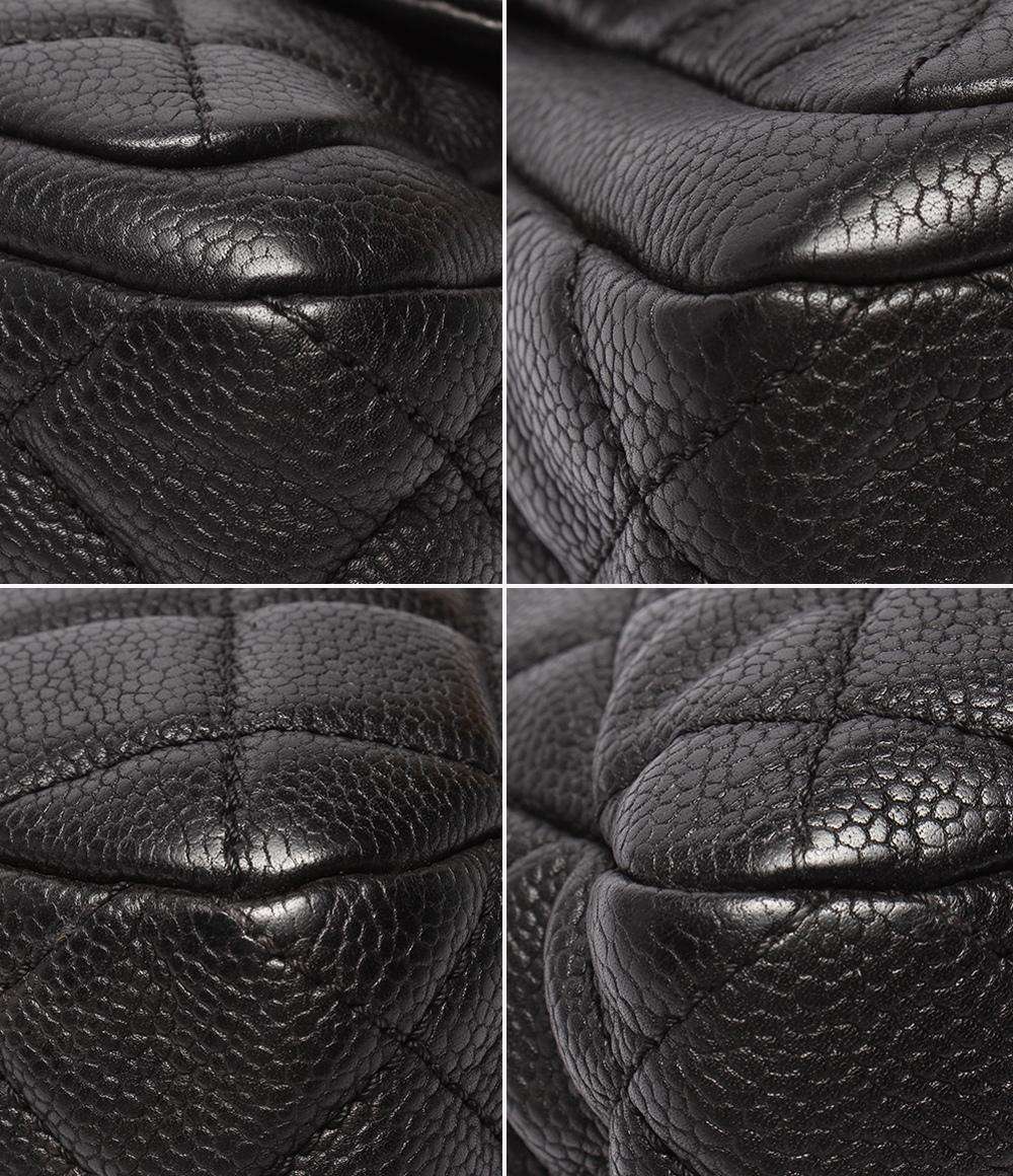 CHANEL チェーンショルダーバッグ キャビアスキン シルバー金具 18番台 ダブルチェーン シングルフラップ デカマトラッセ30 レディース シャネル