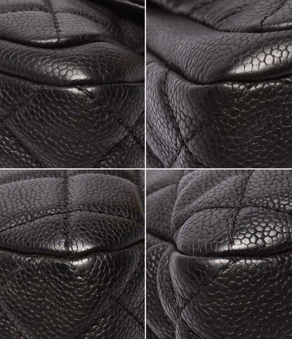 CHANEL チェーンショルダーバッグ キャビアスキン シルバー金具 18番台 ダブルチェーン シングルフラップ デカマトラッセ30 レディース シャネル