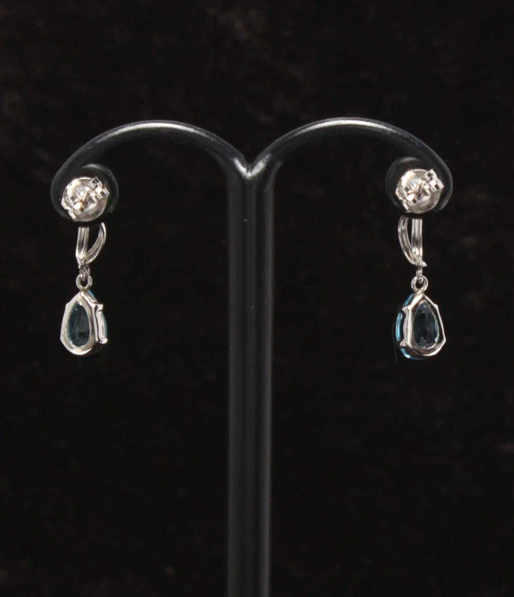 美品 ネックレス K14WG ブルートパーズ ダイヤ0.02ct ピアスK14WG ブルートパーズ 2点セット レディース