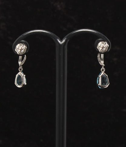 美品 ネックレス K14WG ブルートパーズ ダイヤ0.02ct ピアスK14WG ブルートパーズ 2点セット レディース