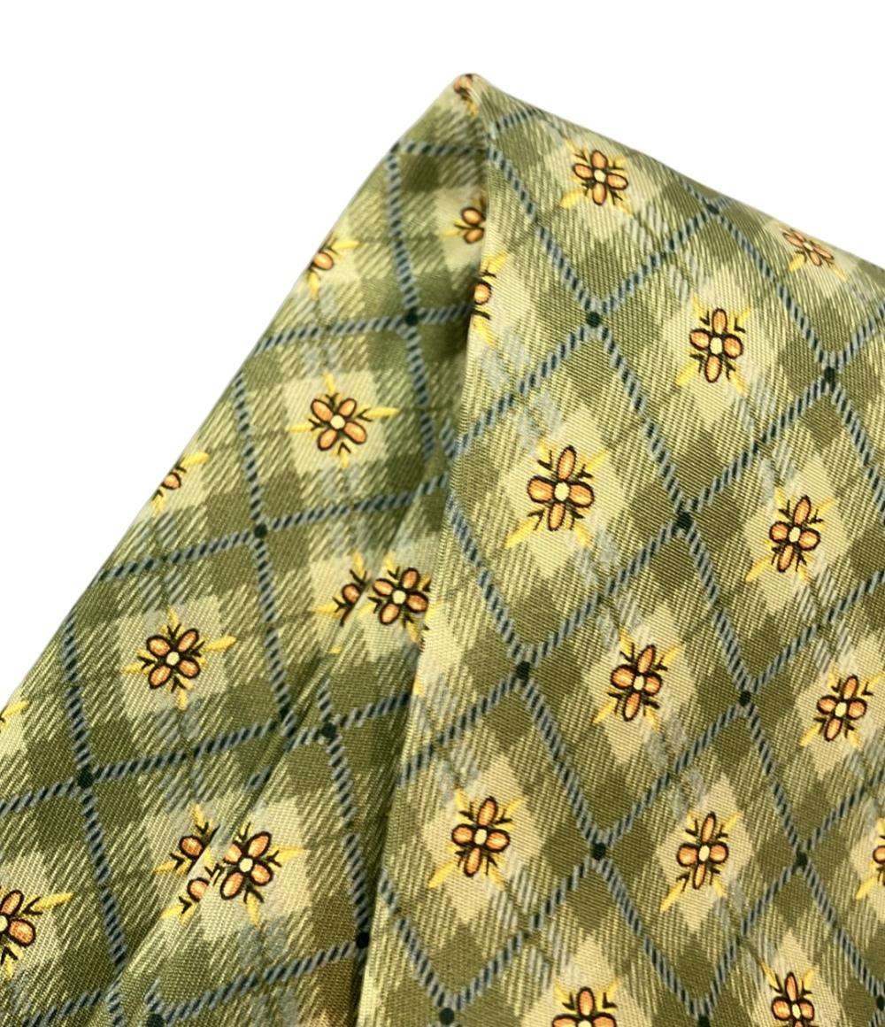 美品 エルメス ネクタイ シルク100% 四つ葉総柄 メンズ HERMES