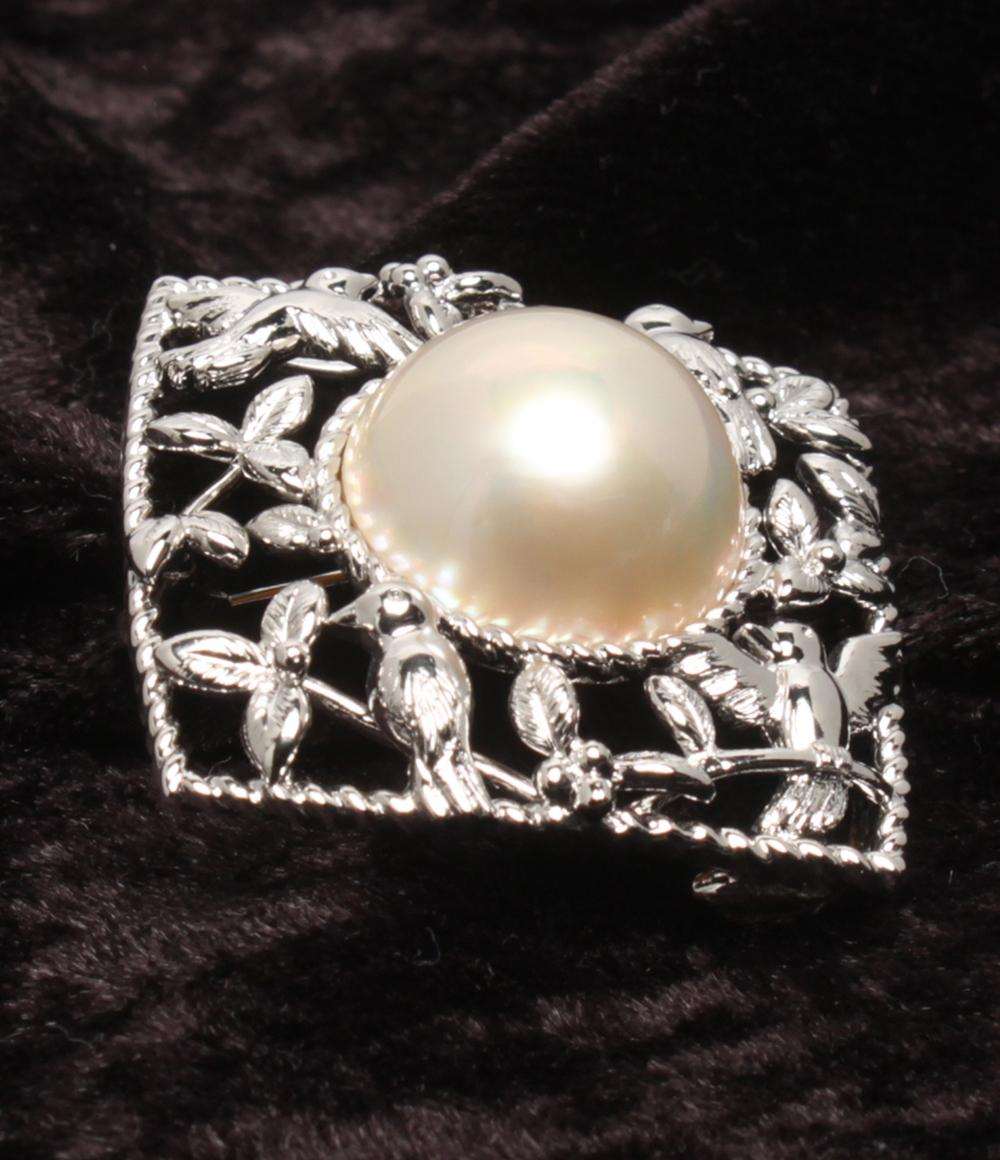 美品 TASAKI ブローチ ペンダントトップ SV マベパール 16.6mm トリ