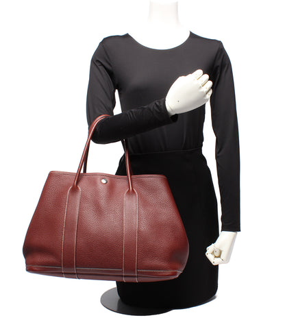 美品 HERMES トートバッグ ハンドバッグ □O刻印 シルバー金具 ガーデンパーティ PM レディース エルメス