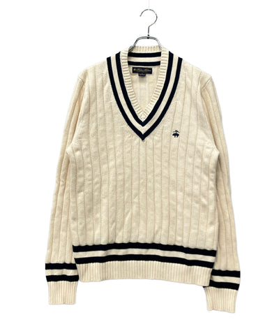 美品 Brooks Brothers 長袖ニット クリケット ホワイト 胸ロゴ トラッド&ベーシック 100131387 メンズ SIZE M ブルックスブラザーズ