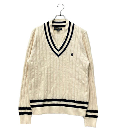 美品 Brooks Brothers 長袖ニット クリケット ホワイト 胸ロゴ トラッド&ベーシック 100131387 メンズ SIZE M ブルックスブラザーズ