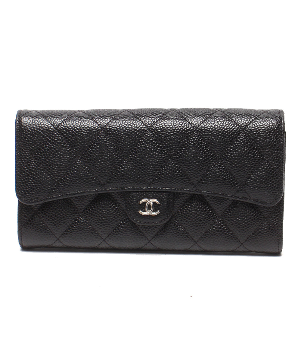 CHANEL 長財布 シルバー金具 キャビアスキン 31番台 マトラッセ クラシックロングフラップウォレット AP0241 レディース シャネル