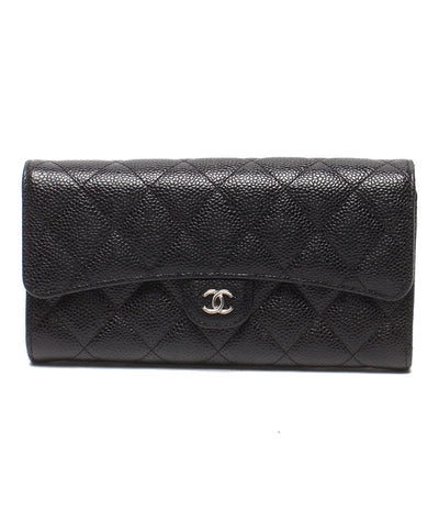 CHANEL 長財布 シルバー金具 キャビアスキン 31番台 マトラッセ クラシックロングフラップウォレット AP0241 レディース シャネル