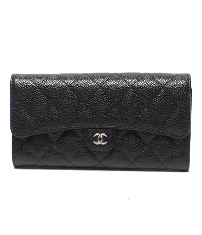 CHANEL 長財布 シルバー金具 キャビアスキン 31番台 マトラッセ クラシックロングフラップウォレット AP0241 レディース シャネル