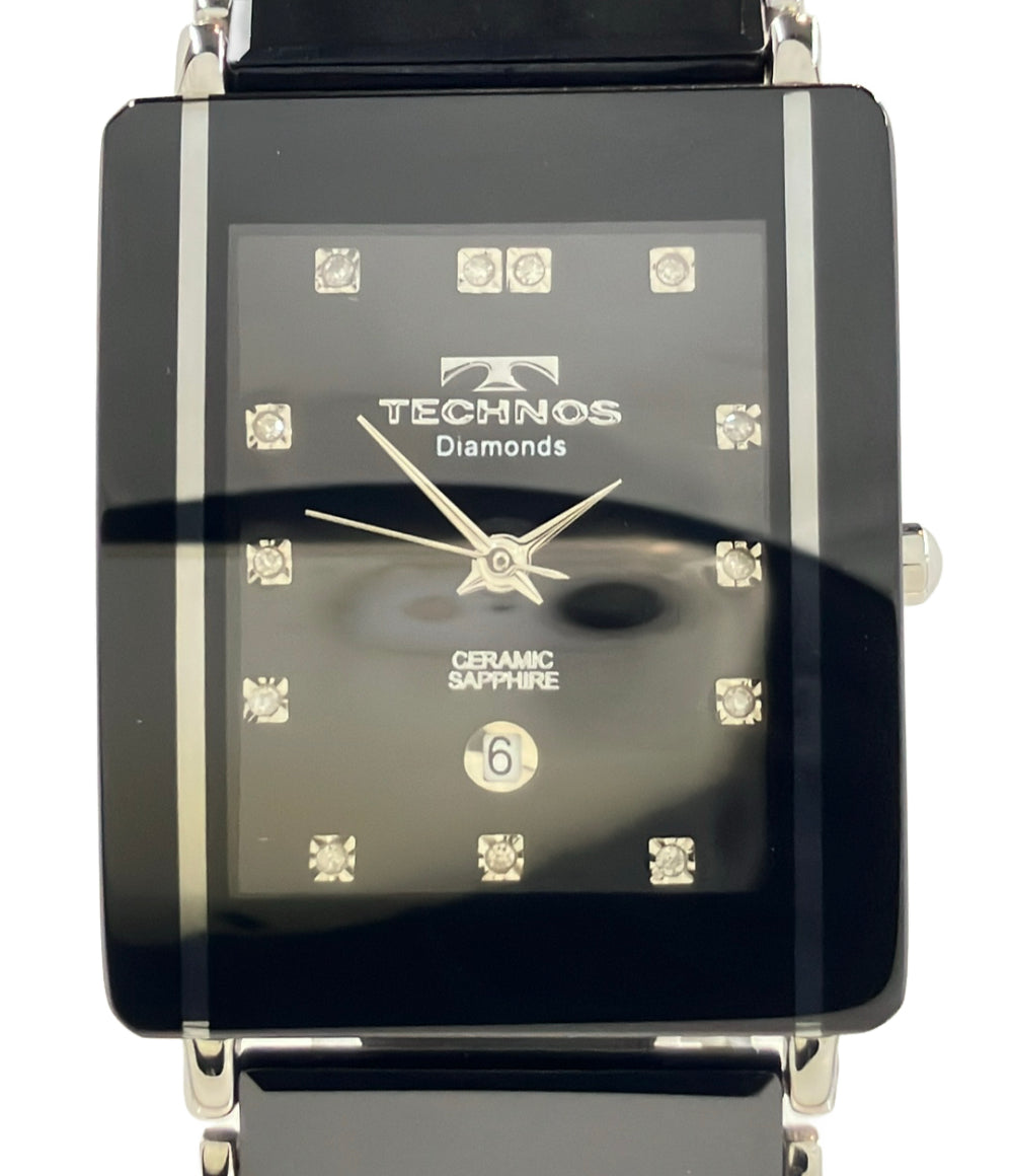 TECHNOS 腕時計 クオーツ ブラック T1048 メンズ テクノス