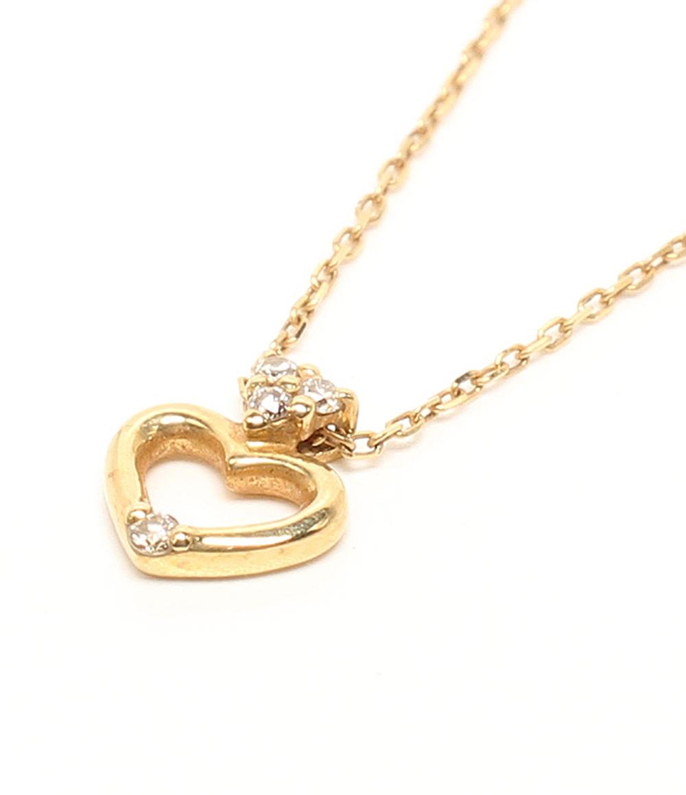 美品 AHKAH ネックレス K18 ダイヤ 0.02ct ハートモチーフ レディース