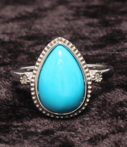 美品 リング 指輪 SV925 ターコイズ ダイヤ 0.03ct レディース SIZE 15号