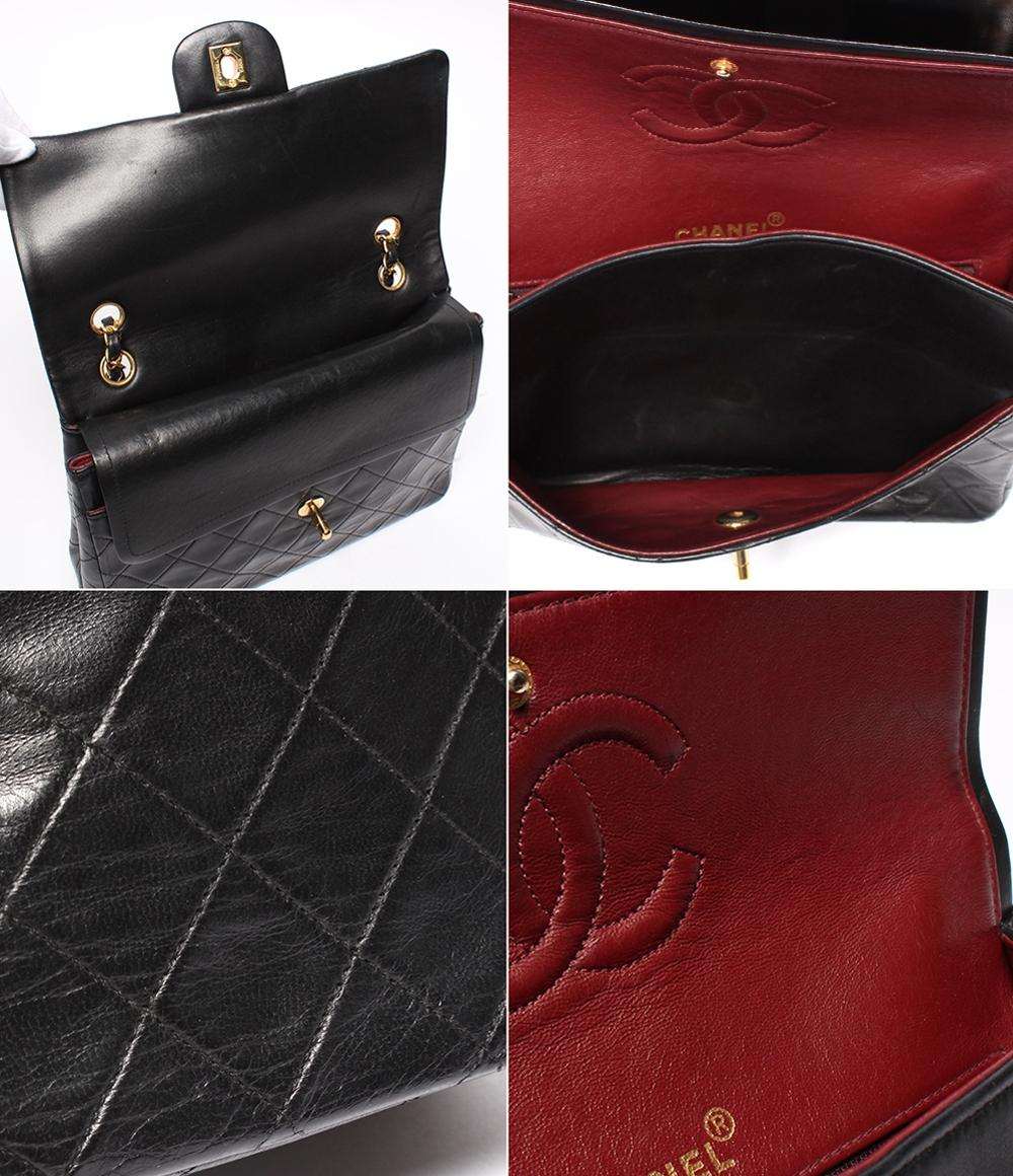 CHANEL チェーンショルダーバッグ 肩掛け ゴールド金具 1番台 ダブルフラップ ダブルチェーン スムースレザー マトラッセ25 レディース シャネル