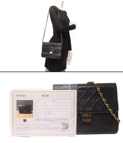 CHANEL チェーンショルダーバッグ プッシュロック ラムスキン ゴールド金具 肩掛け マトラッセ レディース シャネル