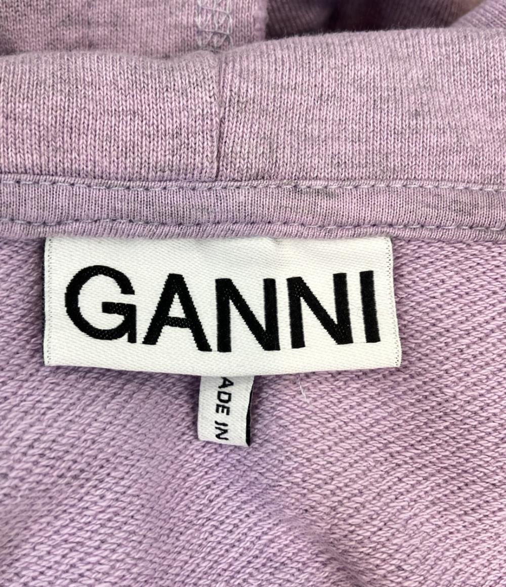 GANNI 長袖パーカー  カットオフ  ショート丈  ダメージ加工 スウェット ロゴ刺繍 Isoli Cropped Oversized Hoodie T3684 レディース SIZE L ガニー