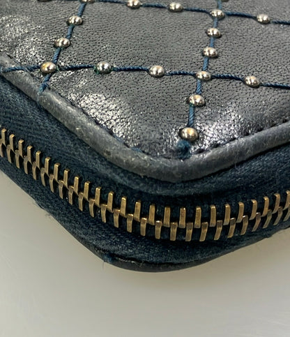 CHANEL ラウンドファスナー長財布 スタッズ レザー マトラッセ レディース シャネル