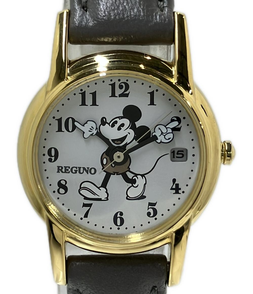 美品 REGUNO 腕時計 ミッキーマウス ソーラー E011-S119596 レディース レグノ