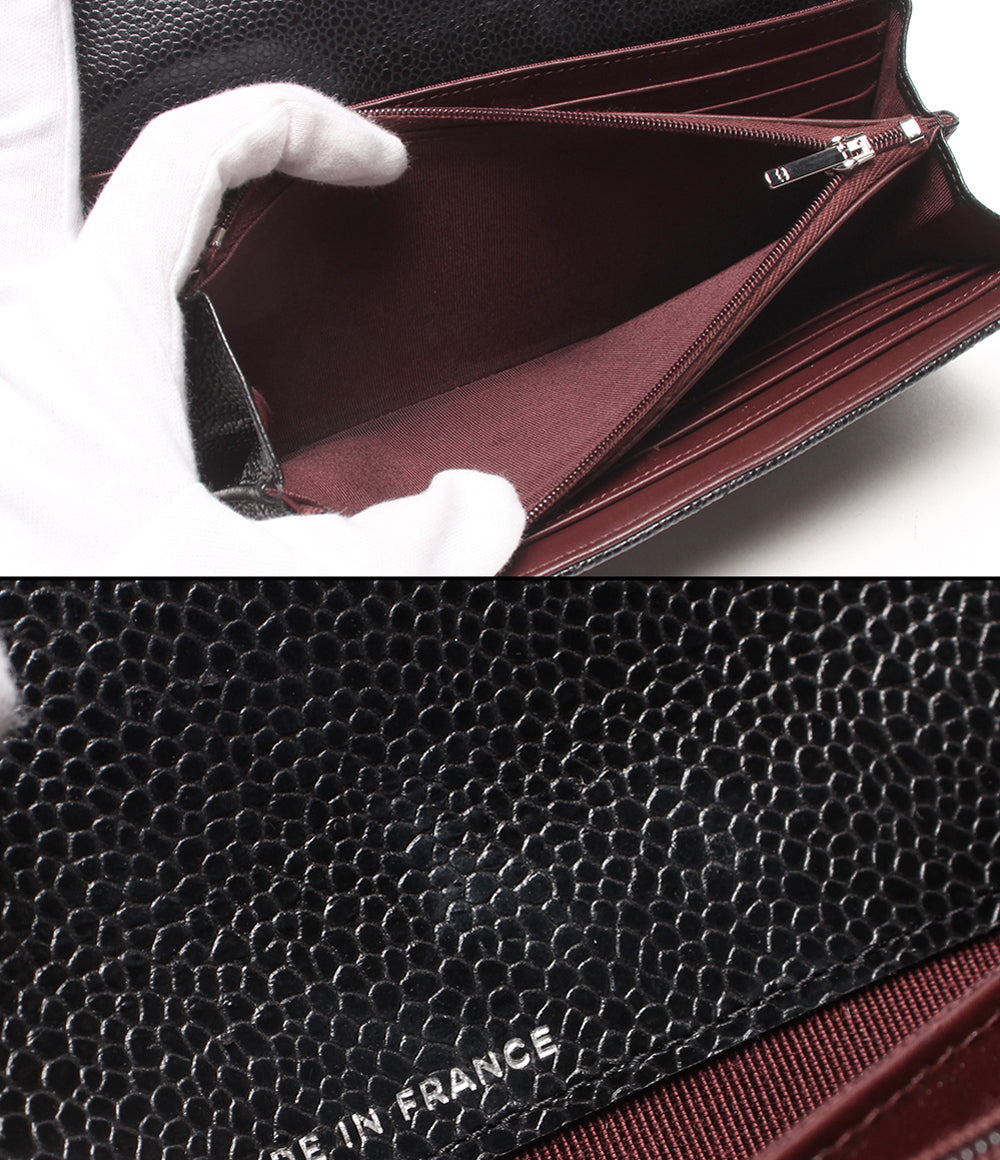 CHANEL 長財布 シルバー金具 キャビアスキン 31番台 マトラッセ クラシックロングフラップウォレット AP0241 レディース シャネル