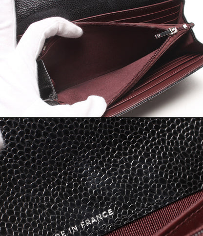 CHANEL 長財布 シルバー金具 キャビアスキン 31番台 マトラッセ クラシックロングフラップウォレット AP0241 レディース シャネル