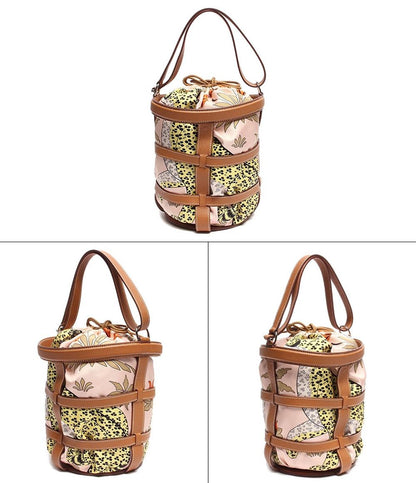 エルメス 2wayハンドバッグ 巾着 X刻印 シルバー金具 ミュザルディーヌ ローズエグランタイン×ゴールド レオパード ヴォーエプソン レディース HERMES