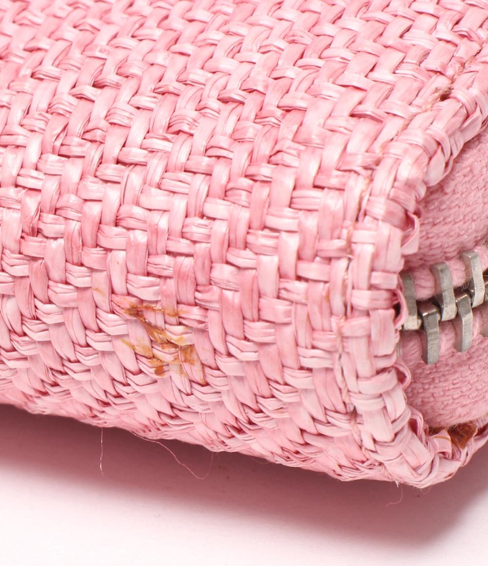 美品 シャネル ラウンドファスナー長財布 ストローキャンバスレザー A80056 レディース CHANEL