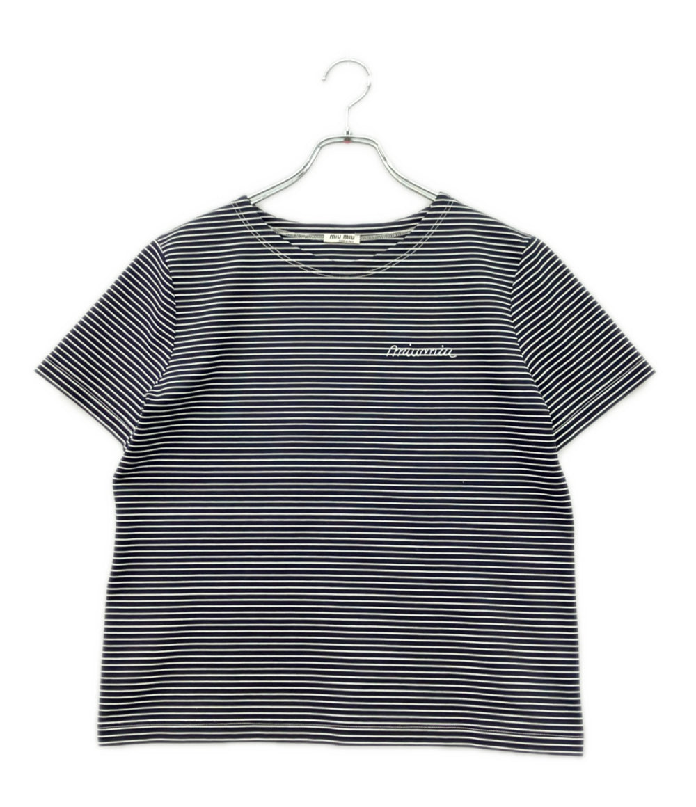 美品 Miu Miu 半袖 ボーダー柄 Tシャツ MJN013 レディース SIZE M ミュウ ミュウ