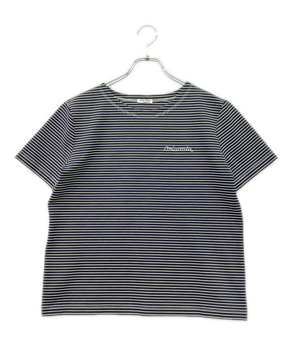 美品 Miu Miu 半袖 ボーダー柄 Tシャツ MJN013 レディース SIZE M ミュウ ミュウ