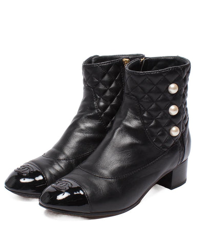 CHANEL ショートブーツ サイドファスナー パール マトラッセ ゴールド金具 G34074 レディース SIZE 38 (24cm) シャネル