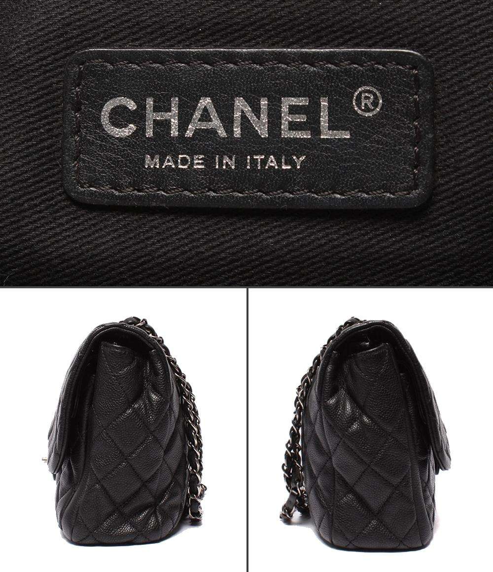 CHANEL チェーンショルダーバッグ キャビアスキン シルバー金具 18番台 ダブルチェーン シングルフラップ デカマトラッセ30 レディース シャネル