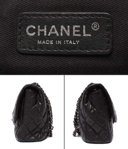CHANEL チェーンショルダーバッグ キャビアスキン シルバー金具 18番台 ダブルチェーン シングルフラップ デカマトラッセ30 レディース シャネル
