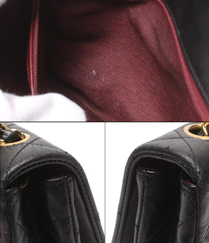 CHANEL チェーンショルダーバッグ 肩掛け ゴールド金具 シングルチェーン シングルフラップ マトラッセ ラムスキン 2番台 レディース シャネル