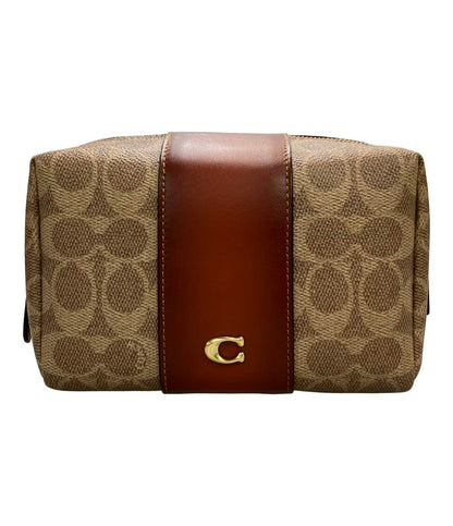 美品 COACH ポーチ エッセンシャルコスメティックポーチ キャンバス シグネチャー CR514 レディース コーチ