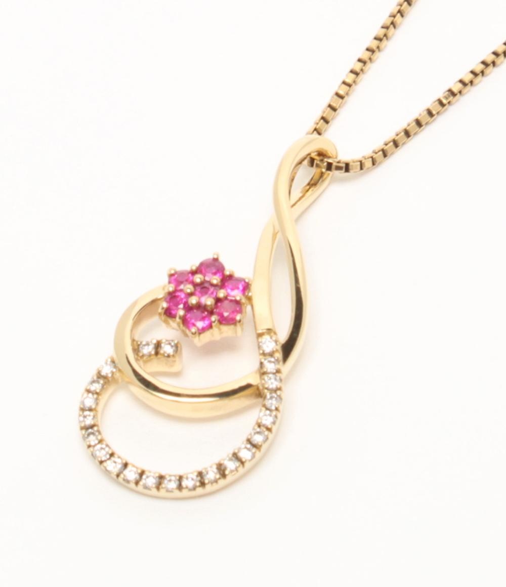 美品 ネックレス K18 ルビー 0.28ct ダイヤ 0.14ct レディース