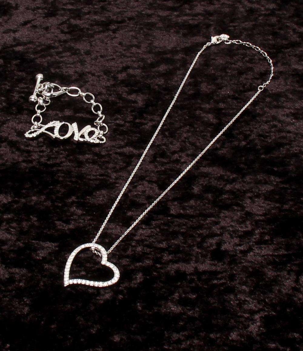 美品 SWAROVSKI ネックレス ハートモチーフ ブレスレット LOVEモチーフ 2点セット レディース スワロフスキー