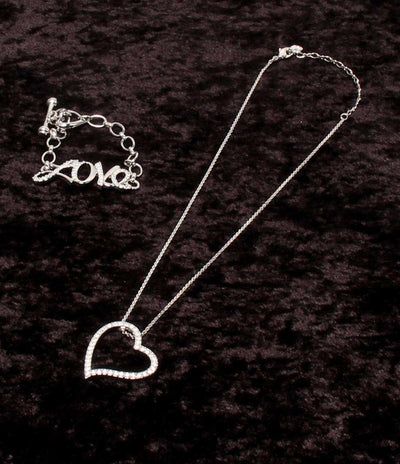 美品 SWAROVSKI ネックレス ハートモチーフ ブレスレット LOVEモチーフ 2点セット レディース スワロフスキー