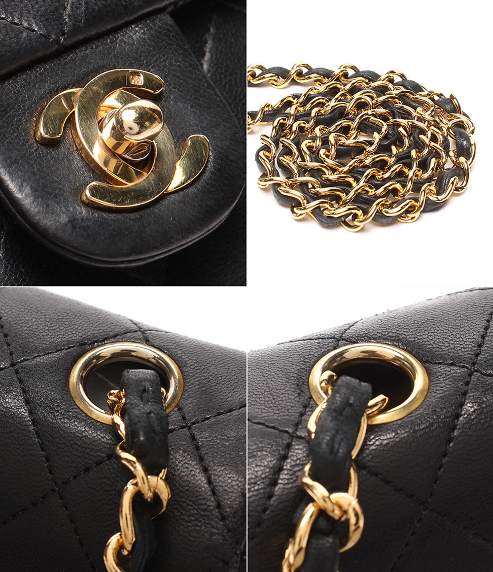 CHANEL チェーンショルダーバッグ 斜め掛け 肩掛け ゴールド金具 シングルフラップ シングルチェーン ミニマトラッセ ラムスキン １番台 レディース