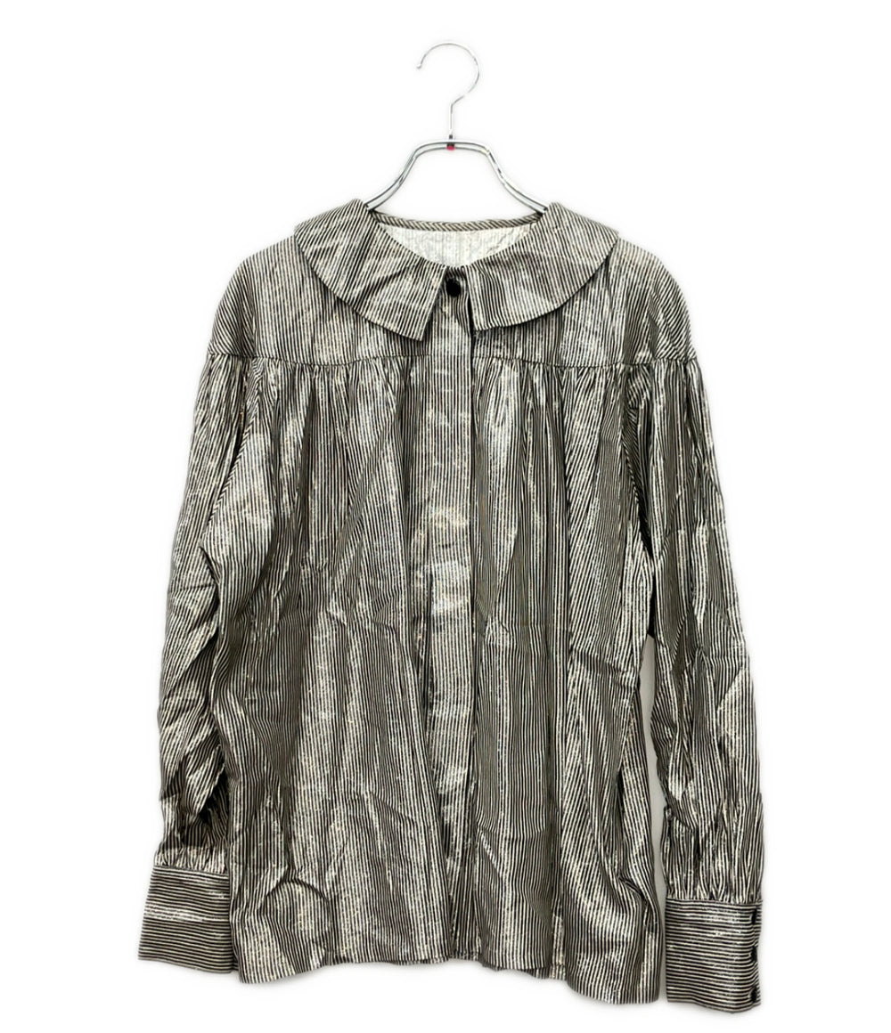 Christian Dior PRÊT-A-PORTER 長袖 シルバーストライプ ブラウス 9010BL6 レディース SIZE M クリスチャンディオール プレタポルテ
