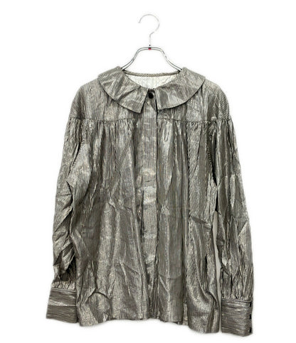 Christian Dior PRÊT-A-PORTER 長袖 シルバーストライプ ブラウス 9010BL6 レディース SIZE M クリスチャンディオール プレタポルテ