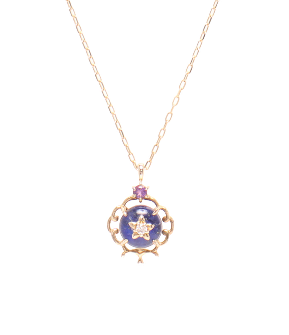 美品 TAKE-UP ネックレス K10 ラピスラズリ ダイヤ 0.01ct DISNEYコラボ アラジンと魔法のランプ レディース テイクアップ
