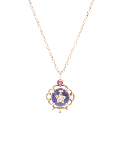 美品 TAKE-UP ネックレス K10 ラピスラズリ ダイヤ 0.01ct DISNEYコラボ アラジンと魔法のランプ レディース テイクアップ