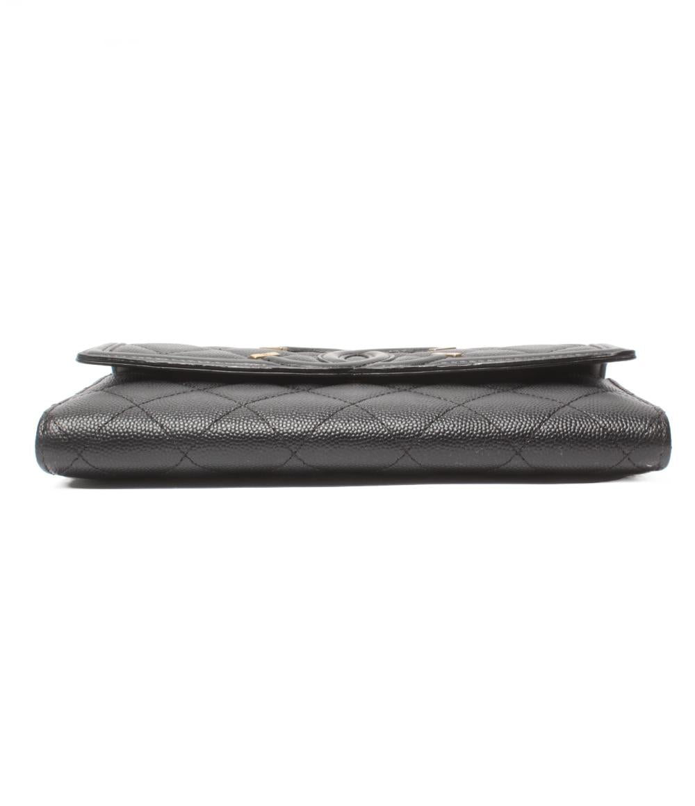 CHANEL 長財布 ゴールド金具 CCフィグリー キャビアスキン A84448