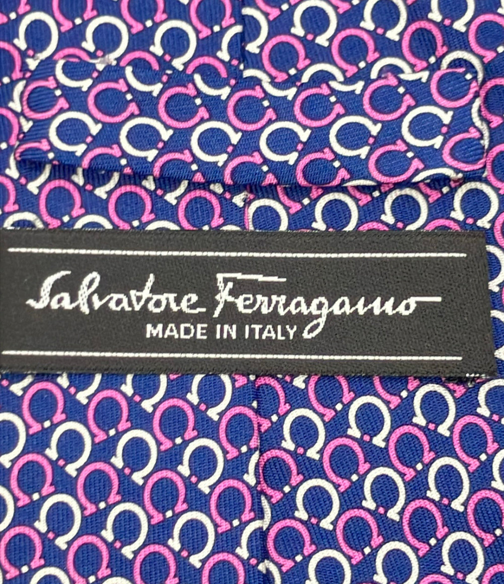 美品 Salvatore Ferragamo ネクタイ シルク 100% ガンチーニ柄 メンズ サルヴァトーレフェラガモ