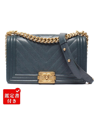 CHANEL チェーンショルダーバッグ ボーイシャネル25 ゴールド金具 Vステッチ キャビアスキン レディース シャネル