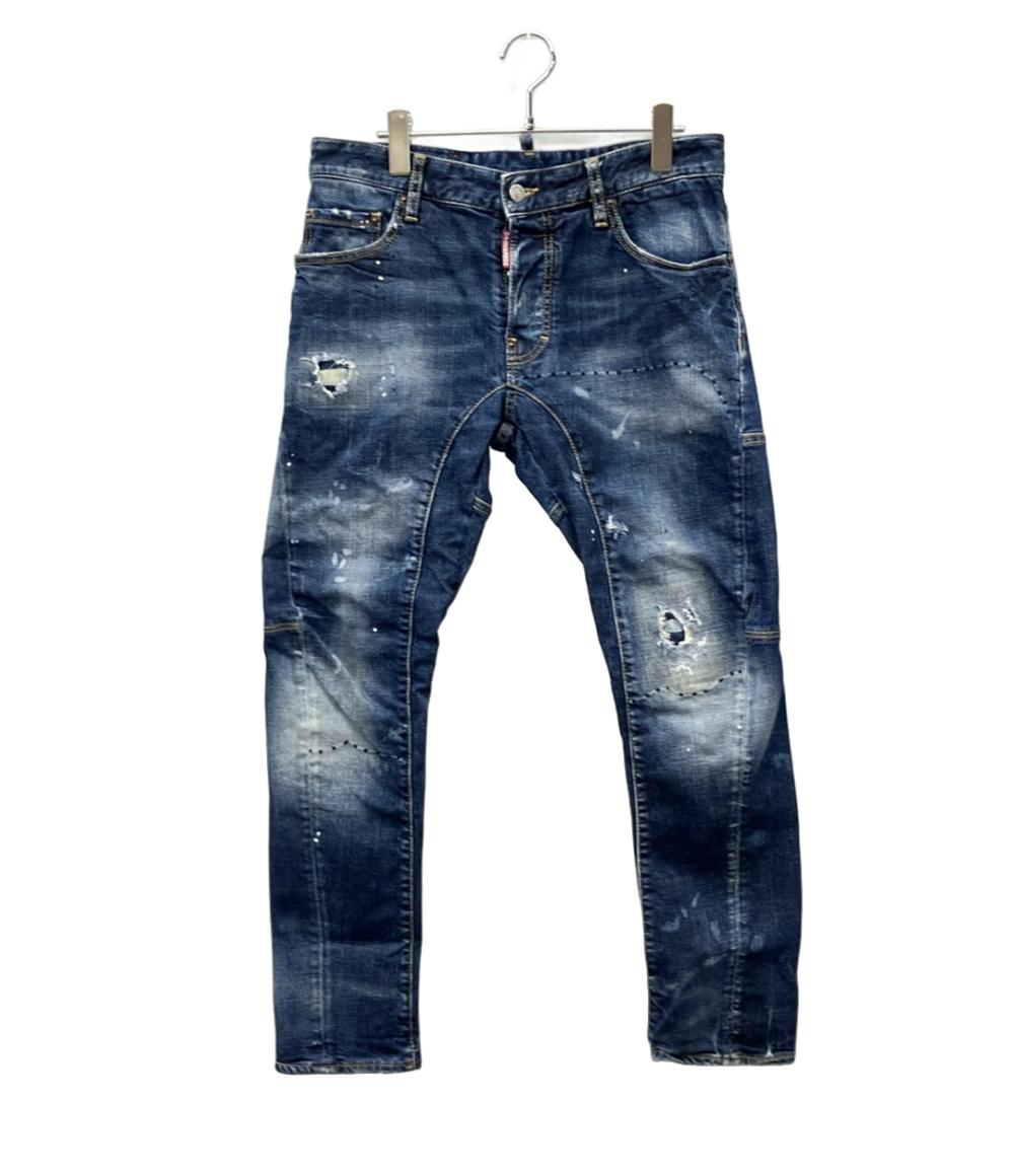 DSQUARED2 デニムパンツ ダークウォッシュ ペイント 破れ ヒゲ加工  tidy biker jeans メンズ SIZE 46 (S) ディースクエアード