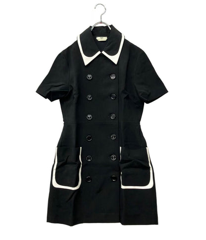 FENDI 半袖ワンピース ダブルブレスト バイカラー ミニ FDA886 AC5M レディース SIZE 44 (L) フェンディ