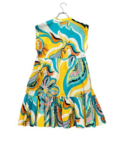 Emilio Pucci ノースリーブワンピース 幾何学模様  イエロー ブルー 9HWG15 レディース SIZE 38 (S) エミリオ・プッチ