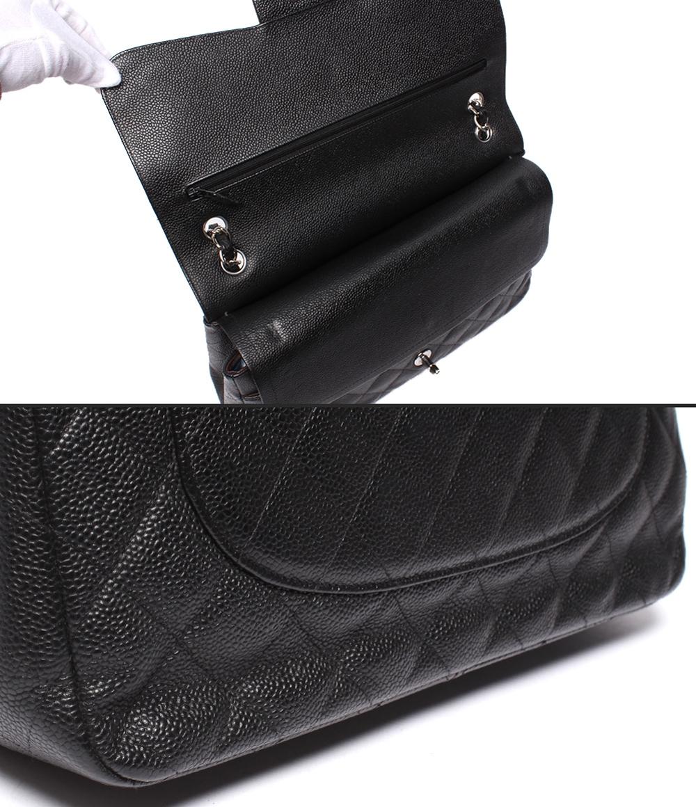 CHANEL チェーンショルダーバッグ ダブルチェーン ダブルフラップ シルバー金具 キャビアスキン 16番台 デカマトラッセ30 レディース シャネル