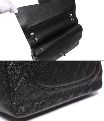 CHANEL チェーンショルダーバッグ ダブルチェーン ダブルフラップ シルバー金具 キャビアスキン 16番台 デカマトラッセ30 レディース シャネル